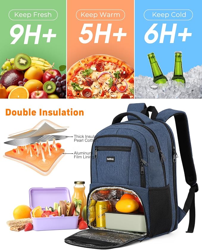kadilong 17.3 Inch Insulated Backpacks with Cooler Compartment,School Laptop Backpack Lunch Box for Teens Boys Men Women,Bookbag for Work Business College