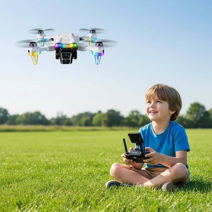Drone for Kids 8–12 with Camera – Drone with Camera for Kids & Beginners, Mini Kids Drone with Fancy LED Lights, Dual Batteries, Indoor & Outdoor Toy Gift