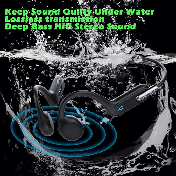 AYI Professional Swim Headphones True Bone Conduction Open Ear Headset Underwater MP3 Player Built-in 32G Memory IP68 Waterproof Bluetooth Earphone for Driving Bicycling Running Skiing-X6 Black