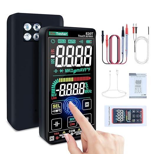 Xin Tester Digital Multimeter Smart Touch Screen Auto-Ranging 9999 Counts TRMS Rechargeable Multi Tester NCV Voltmeter Ohmmeter Tests Current Voltage Resistance Capacitance Frequency Diode Temperature