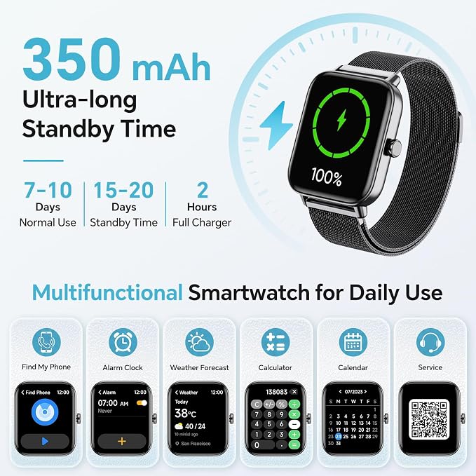 Smart Watch for Women Men (Android/iPhones), Health & Fitness Tracker Watch | Fitness Watch with SpO2/Heart Rate Monitor, Sleep Tracker, 1.85" Smart Watch with Bluetooth Calls/Messages, 3ATM waterproof