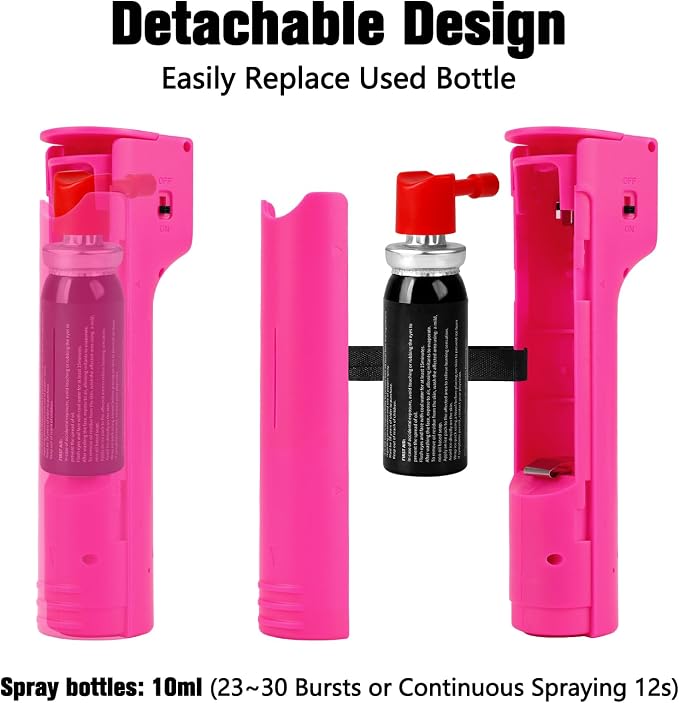 3-in-1 Pepper Spray Personal Alarm, 12ft UV Marking Dye Wind Resistant Gel Refillable, 140dB Siren, 3 Red Strobe Rechargeble, Fast Flip Safety Cover, Outdoor Running Jogging Hiking Cycling Easy Carry
