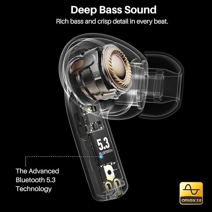 TOZO T20 Wireless Earbuds, Bluetooth 5.3 Headphones with 97H Playtime, IPX8 Waterproof, Dual Mic ENC Call Noise Cancelling, Deep Bass Sound, LED Display, Wireless Charging Case