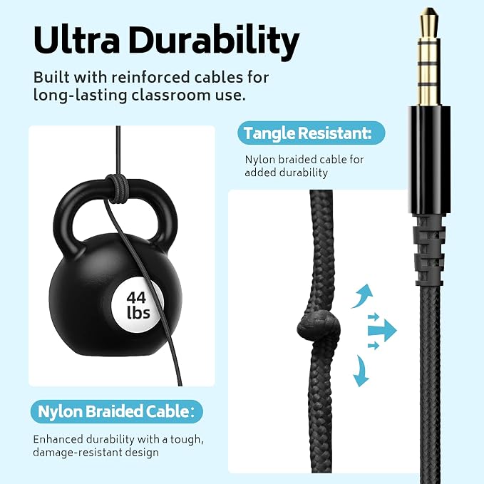 AILIHEN Classroom Headphones Bulk 10 Pack - Wired Headphones for Kids for School, K-12 Students Online Learning and Testing, HD Microphone and 3.5mm Jack for Tablet, Computer, Chromebook (Black)
