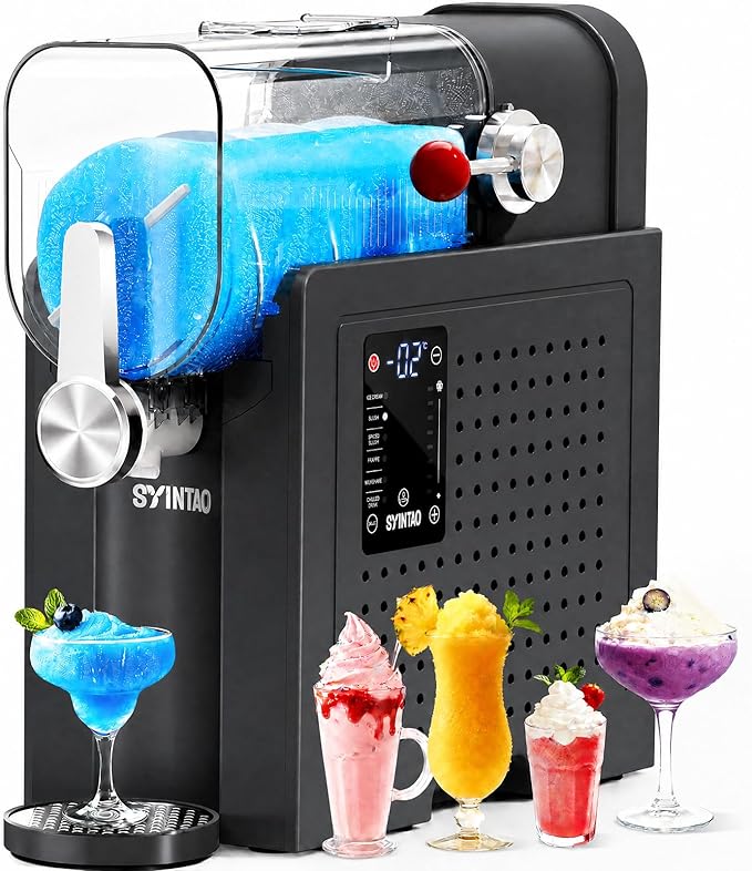 SYINTAO 2-in-1 Slushie & Soft Serve Ice Cream Maker, No-Ice-Needed Frozen Drink Machine with LED Display, 6 Preset Modes, Auto-Clean & Delay Timer – Gift for Family (Black)