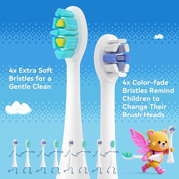 SEAGO Kids Electric Toothbrushes Rechargeable, Sonic Toothbrush with Pressure Sensor, Smart Timer and Silicone Coat, 8 Toothbrush Heads for Ages 3+ Boys Girls (Red)