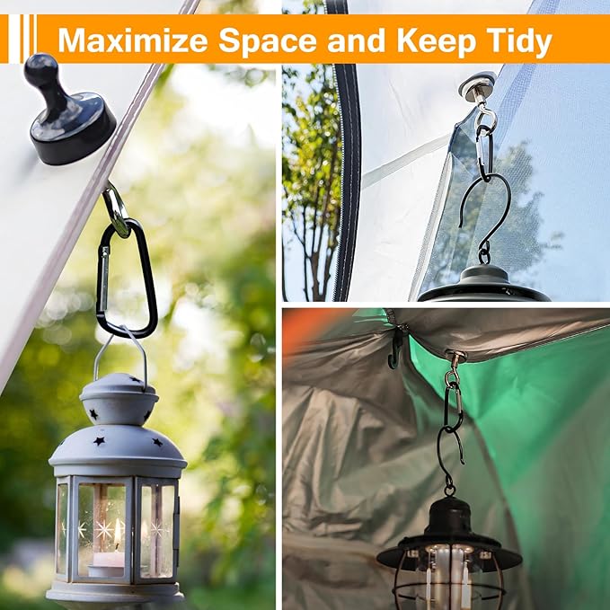AYAMAYA Magnetic Hook + Camping Fan, Magnet Clip Hanger with Carabiner, 20000mAh Rechargeable Fan with Remote for Outdoors Camping Piccnic
