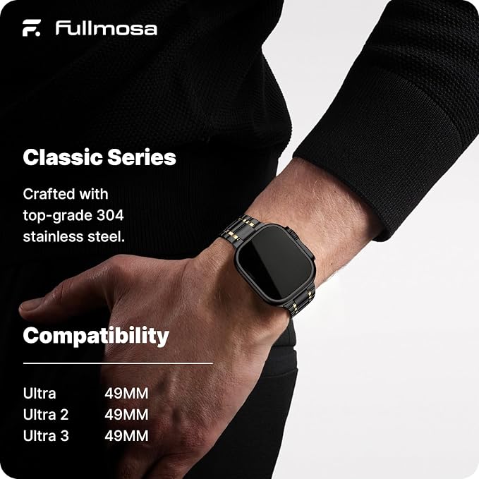 Fullmosa Bands Compatible with Apple Watch Band 49mm Ultra3 2 1, Stainless Steel iWatch Band with Case for Apple Watch, Black and Gold