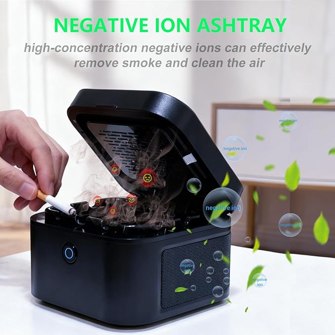 Multifunctional Smokeless Ashtray with HEPA Filter,Rechargeable Air Purifier for Cigarette Smoke,Portable Ashtray for Indoor & Outdoor Use (Black)