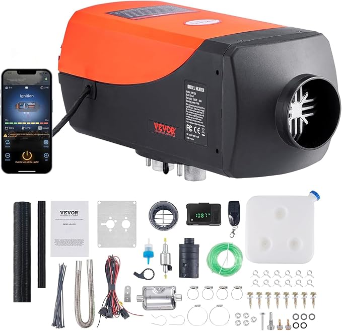 VEVOR Bluetooth App Control Diesel Air Heater, 12V 2KW Diesel Heater with Automatic Altitude Adjustment, Remote Control and LCD, Diesel Parking Heater for RV Trailer Camper Van Boat and Indoors