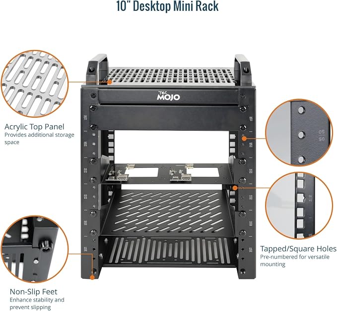 Tecmojo 6U Network Rack, 10 inch Mini Server Rack with 2 Side Translucent Panels & 2 Top Handles, 7.87 inch Deep, for 10 inch IT Equipment & A/V Devices, Black