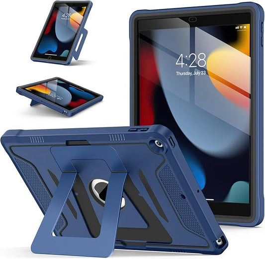 Soke Case for iPad 9th/8th/7th Generation 10.2-Inch (2021/2020/2019 Release), with Screen Protector and Multi-Angle Kickstand, Rugged Full Body Heavy Duty Protective Cover - Black Navy
