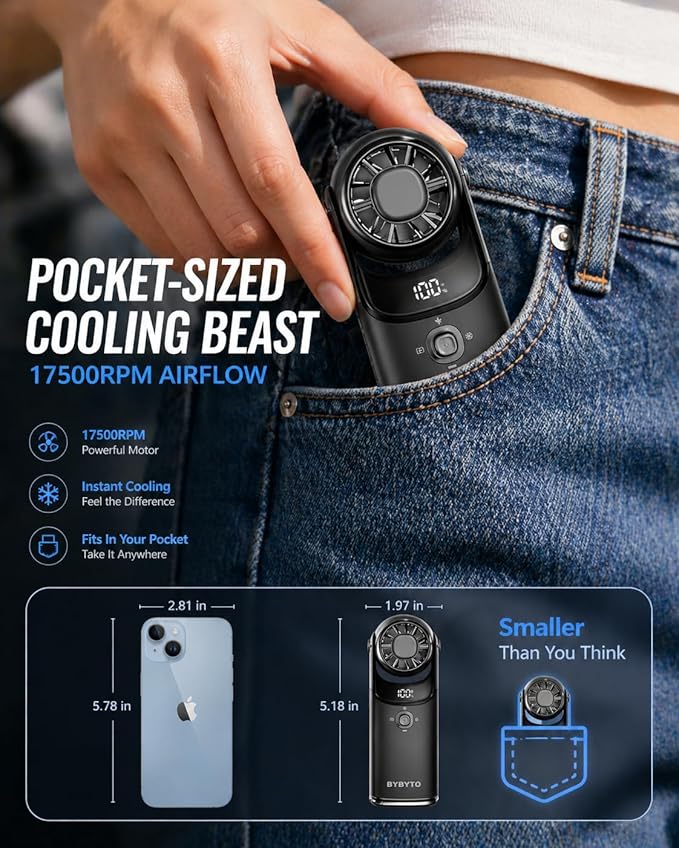 Mini Handheld Portable Turbo Fan with Cooling Plate, Pocket Size Metal Fan Rechargeable with 100 Speeds, Digital Display, 180° Adjustable Head for Travel Outdoor, Gifts for Women, Men