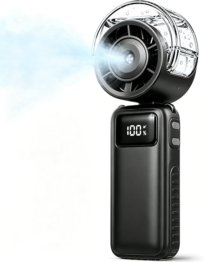 Handheld Portable Air Conditioners Fan -6000mAh Rechargeable Personal Fan Air Cooler,5 Speed Foldable Mini Water Spray Cooling,Turbo Hand Mist Fan for Outdoor,Travel,Beach,Camping,Golf,World Cup-Black