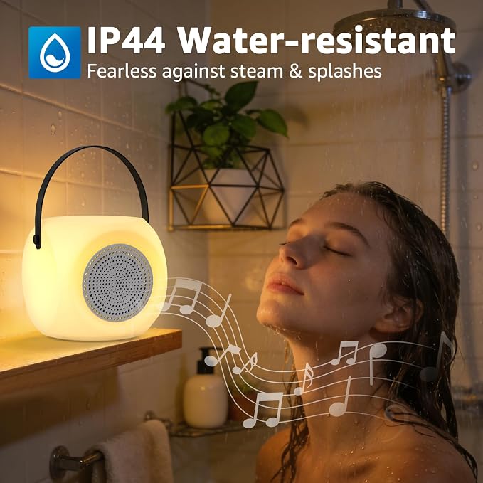 FUYO Shower Lamp with Speaker 16 Colors with Remote, Shower Lights Waterproof, Bluetooth Speakers with Lights Dual Pairing HD Stereo Sound for Indoor Outdoor Bathroom Party Pool Patio (Fatty)