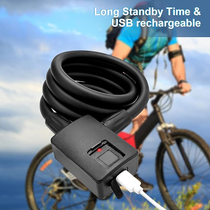 MYPIN Bluetooth Fingerprint Bike Lock, Anti-Theft, Waterproof, 1M Cable, IP65, Combination Lock, Fingerprint & Bluetooth Unlock, Heavy Duty