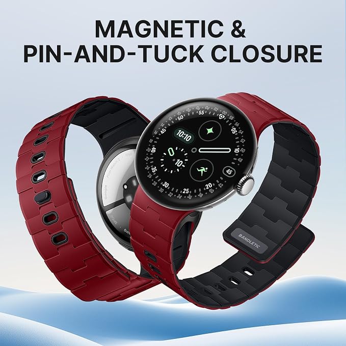 Bandletic Magnetic Silicone Bands Compatible with Google Pixel Watch 4/3 45mm Band for Women and Men, Rugged Soft Sport Strap Replacement Wristband