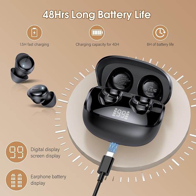 Sleep Earbuds Bluetooth 5.4 in Ear Light-Weight Headphones with Sleep Mode and White Noise, 48H Mini Sleep Ear Buds Small Design for Side Sleepers, Clear Calls, Sleep Earphones for Relaxing/Focus