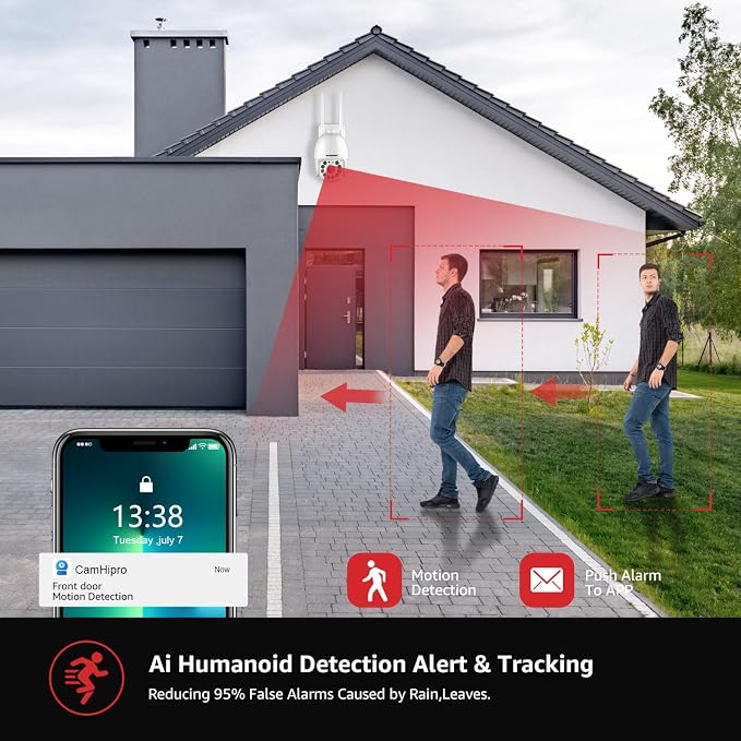 BOAVISION 2K Security Camera Outdoor, 2Pack Wireless WiFi IP Camera Home Security System 360° View,AI HumanTracking,Two Way Talk, pan Tile Full Color Night Vision,2.4G&5G WiFi