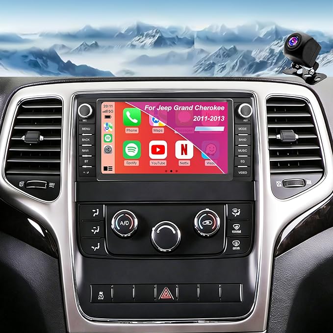 Car Radio for Jeep Grand Cherokee 2011 2012 2013, Dodge Durango 2011 2012 2013, 7 Inch Touch Screen Headunit Stereo Upgrade with Wireless Carplay Android Auto 5GWiFi Backup Camera Bluetooth GPS FM SWC