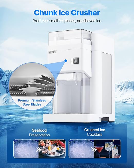 VEVOR Commercial Ice Shaver Machine, 1.91QT /1.8L Large Electric Ice Cube Crusher Shaved Maker with 300W Premium Motor, Stainless Steel Blades, for Bar Mixing Seafood Preservation Home Party, White