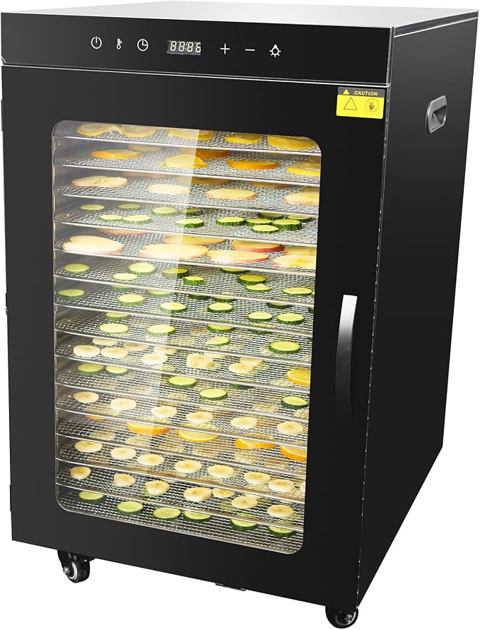 CLIVIA Commercial Food Dehydrator 16 Trays, 1600W Large Capacity 26.18 ft² Industrial Dehydrator with Wheels, Stainless Steel Dryer for Jerky, Meat, Fruit, Herbs, 86-194°F Temp Control & 24H Timer