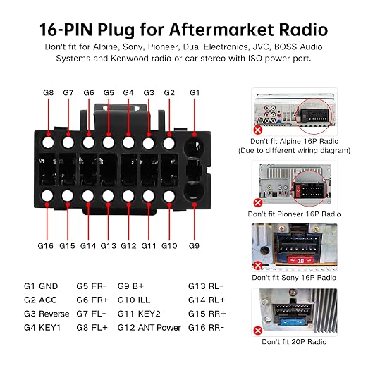 16 PIN Car Radio Wiring Harness for Nissan Rogue, Altima 13-18, Qashqai X-Trail Frontier Sentra 14-18, Stereo Wire Cable Fit Aftermarket Android Head Unit, Retain SWC, Backup Camera, Bose AMP