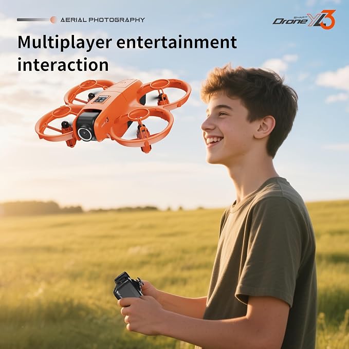 ikaufen YL3 Mini Drone with Dual Camera, Optical Flow Hover, 50X Zoom, 360° Stunt Roll, RC Quadcopter for Kids & Beginners with Screen Remote Control(YL3 screen control Orange)