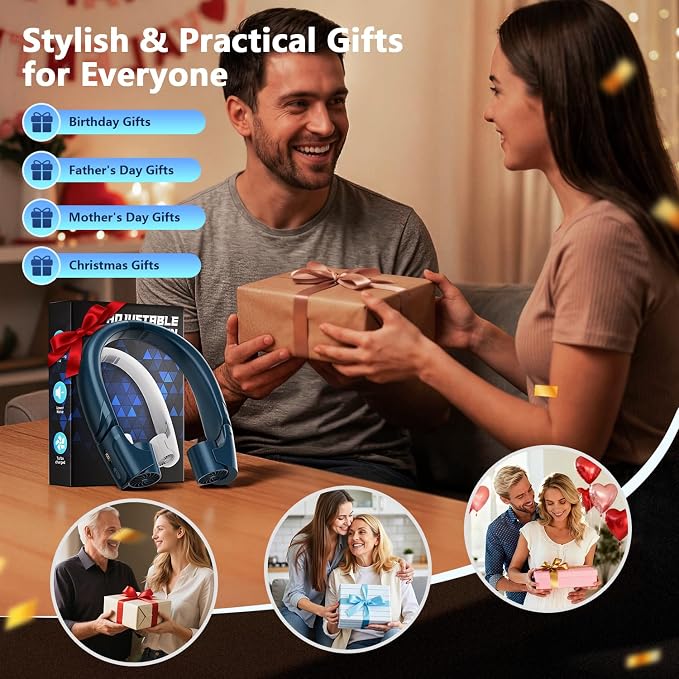 Mavax ChillGo Portable Neck Fan - 8000mAh Personal Wearable Fan, 9000 RPM Direct-flow 4X Powerful 360° Airflow Cooling Fan, Max 16H, 4 Speeds, LED Display, Great Gifts for Men Women - 5th Gen Blue