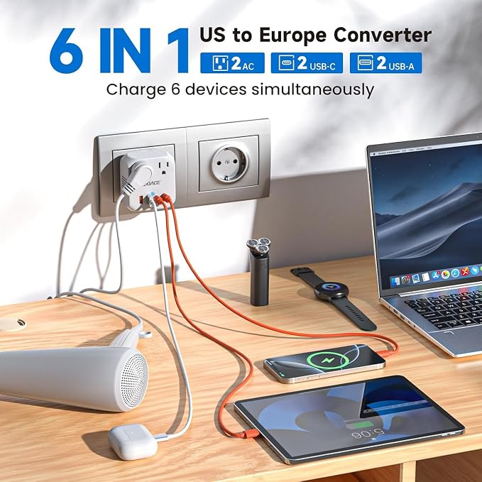 DOACE 2000W 220V to 110V Converter for European Travel for Hair Dryers, Voltage Converter US to Europe with Fast Charging Power Converter Adapter Combo with 4 USB Ports Step Down Transformer