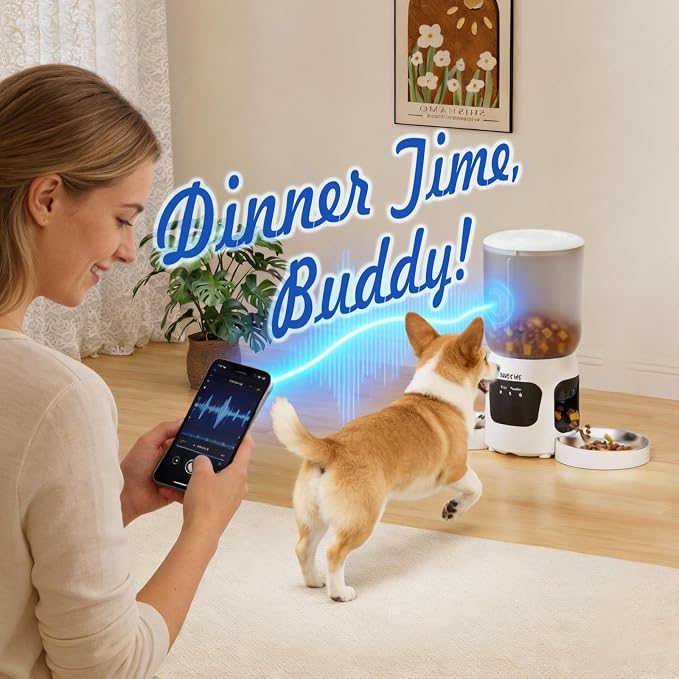 Automatic Cat Feeder for 2 Cats with Camera, Smart Cat Food Dispenser with Dual-Lens Wide-Angle View & Independent Double Bowls, Timed Dog Feeder with App Control, 10s Voice Recorder, 6L