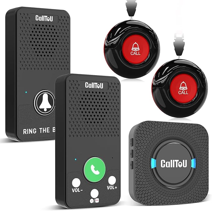 CallToU Caregiver Pager with Wireless Intercoms, 1 Call Button & 1 Plug-in Receiver, Call Button for Elderly at Home, Two-Way Talk System for Seniors, 500+ ft Open-Area Range, No WiFi, No Monthly Fee