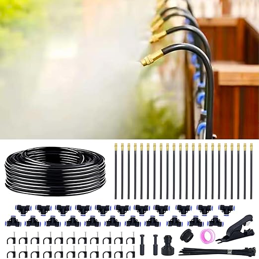 Thiswing 360° Adjustable Drip Irrigation System - 66 FT Automatic Garden Watering System with 22 Nozzles, Raised Bed Sprinkler System, Garden Mister for Yard, Lawn, Plants, 5/16" Tubing
