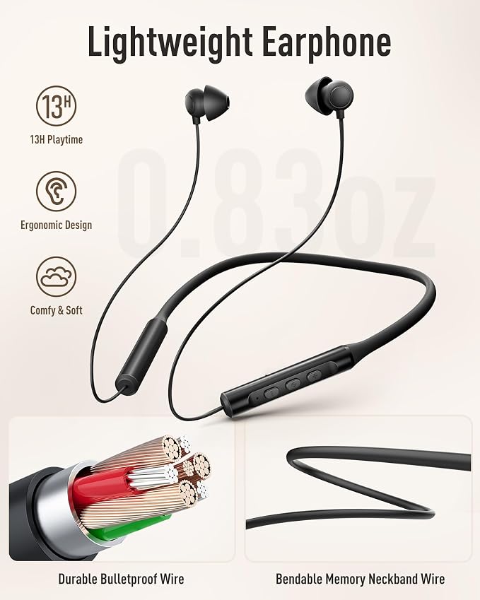 Hearprotek Wireless Lightweight Sleeping Headphones, Neckband Bluetooth 5.4 Wireless Sleep in-Ear Earbuds, Ultra Soft Portable Sleep Headphones for Side Sleepers, Working, Relaxing
