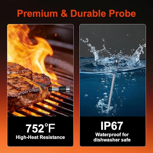 Smart Wireless Meat Thermometer with Dual Probes & APP Alerts, Bluetooth Grill Thermometer with 800ft, Digital Base, ±0.5℉Accuracy, LCD Backlit Screen for BBQ, Oven, Smoker, Kitchen Cooking