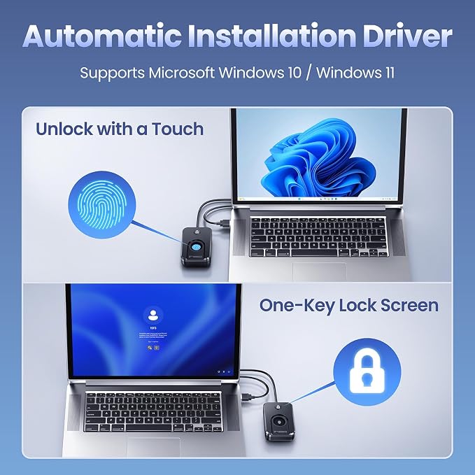 ineo USB Fingerprint Reader for Windows 10/11, Windows Hello, One-Touch Login & Screen Lock, Plug & Play, Password-Free, 5ft Cable [Not for Mac]
