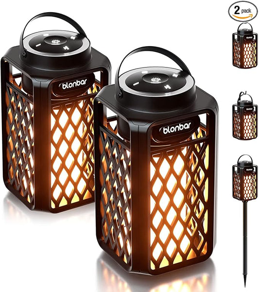 blonbar 2pcs Outdoor Speakers with Torch Atmosphere,10W Portable Bluetooth Stereo Speaker,IP65 Waterproof Led Flame Speakers, Torch Lights for Patio Home Decor, for Men Women Dads Moms