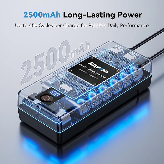 Battery Pack for Reclining Furniture, 2500mAh Rechargeable Power Recliner Battery with Universal 2-Pin, Cordless Battery Pack with LED Display for Reclining Sofa Couch & Lift Chair