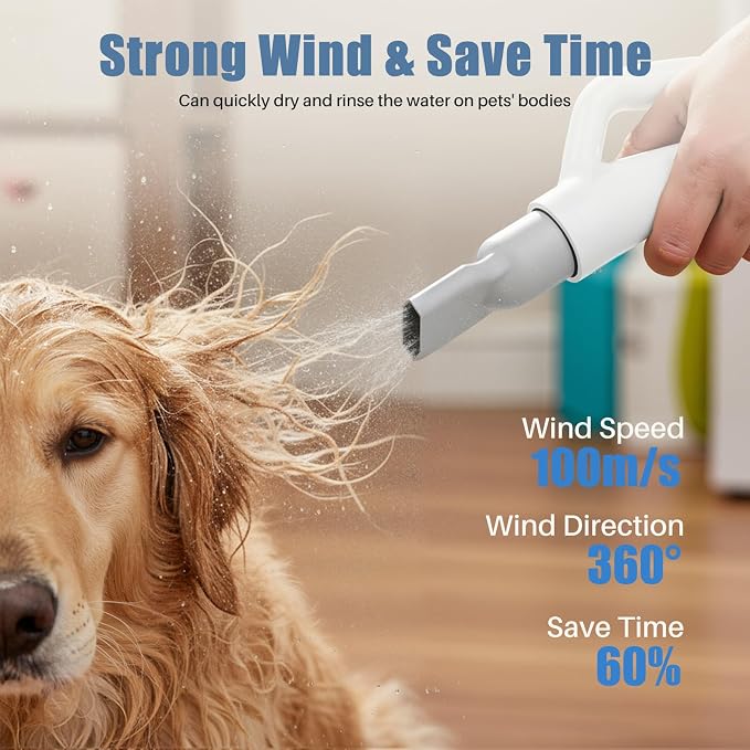 Dog Hair Dryer, Low Noise Pet Dryer for Cats, 1550W High Velocity Pet Blow with Heater for Grooming, Dogs Other Animals Hair Trimmer, White
