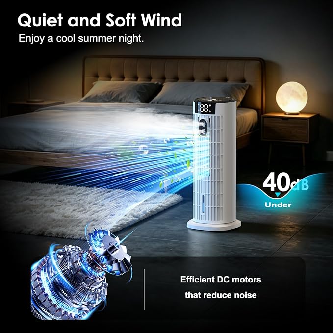 Portable Air Conditioners, 4 in 1 Evaporative Air Cooler, 1000ML Tower Fan with Remote, 3 Wind Speeds&Turbo Mode, 2 Mist,10H Timer, 90° Oscillation Portable AC for Home, Office CoamoTrail (Beige)