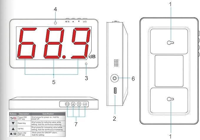 SW-525B Sound Level Meter Tester 30-130db,9.6in Screen LCD Display Wall Hanging Type Decibel Noise Measuring with Alarm (Sound Level Meter with Data Logger)
