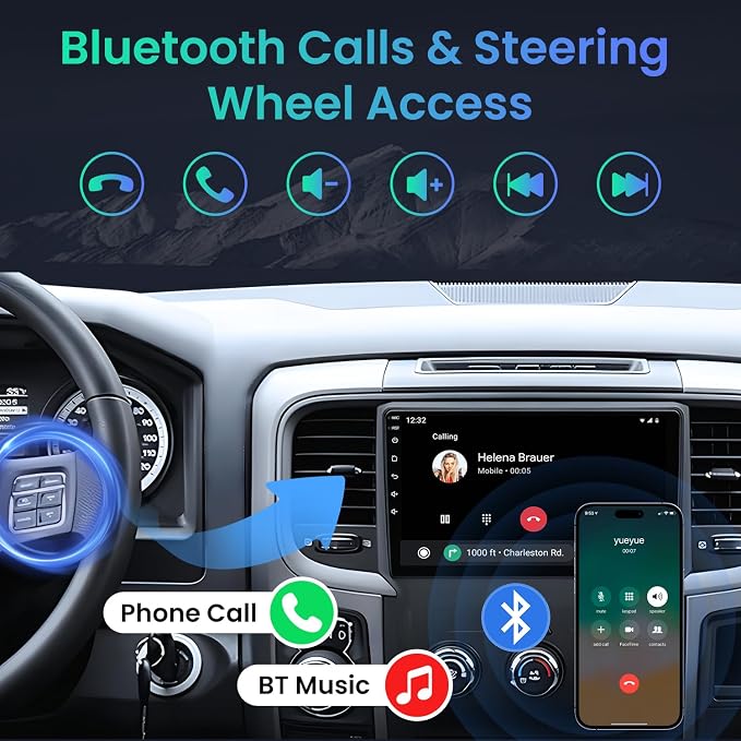 8 Core 4GB RAM Car Stereo Radio for Dodge Ram 1500 2500 2013-2018: Wireless CarPlay & Android Auto, 9 in 1280 * 800 Touchscreen GPS Nav Bluetooth Backup Camera 5G WiFi SWC FM