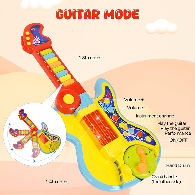 Toddler Guitar Toy 2-4 Years, 4-in-1 Kids Musical Toy with Piano & Projector, Light Up Music Instrument Toy for Toddlers, Learning Educational Toy Gift for 2 3 4 5 Year Old Girls Boys