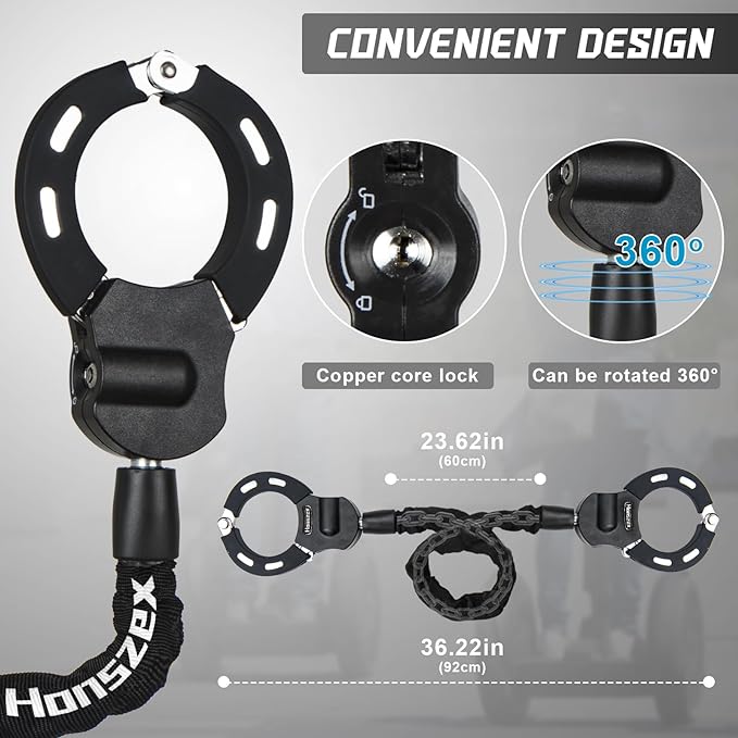 Scooter Lock, Electric Scooter Locks Anti Theft & Waterproof Scooter Bag, Bike Lock with Key, Heavy Duty Handcuff Chain Lock for E Scooter, Electric Bike, Bicycle, Motorbikes