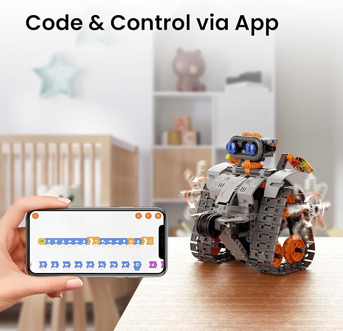 Sillbird Robot Building Kit with Remote Control STEM Gifts for Kids Boys Age 8-12, Coding Robotics Toy for Birthday - Buildable 5in1 Models with 488 Pieces - Orange