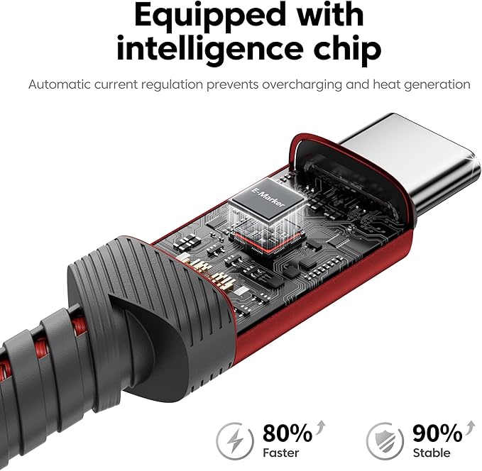 USB C Cable [2Pack, 3.3ft] 240W Fast Charging Type C Cord, Nylon Braided USB 2.0 Cable for iPhone 17 16 15 Pro Plus Pro Max Air, iPad Pro, Samsung Galaxy S24 S23, Switch, MacBook Pro, Pixel-Red