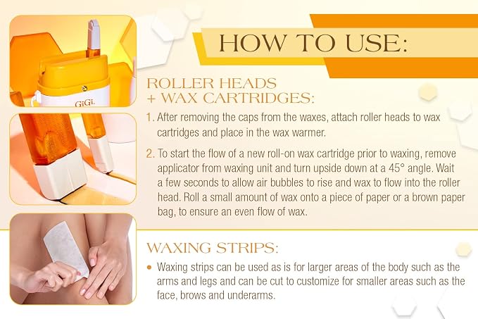 GiGi Roll On Wax Kit Refills – All-Purpose Soft Wax Roller Kit for Face & Body Hair Removal, 0.8 oz, 3 Pack
