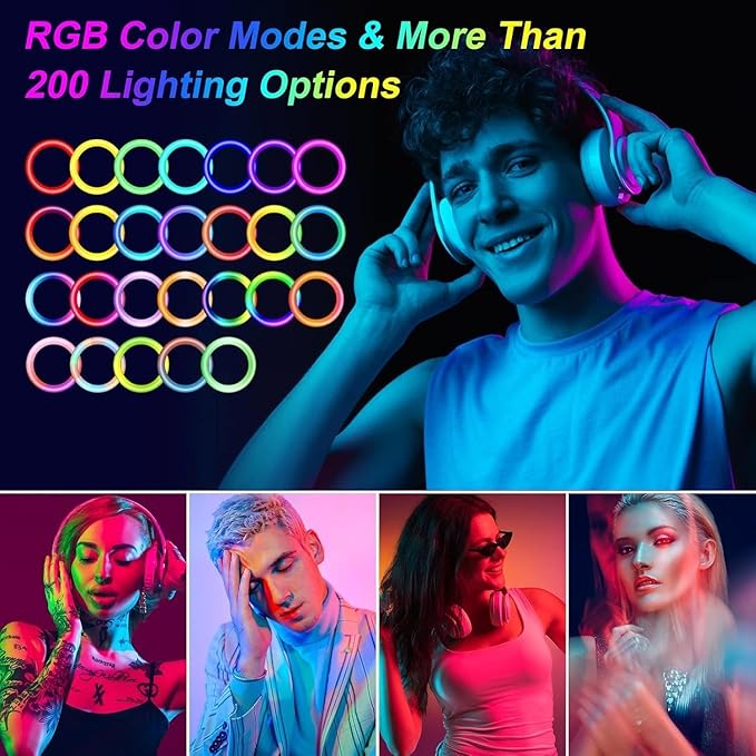 12.3" Ring Light with Stand & Phone Holder Tall 75", 51 Color Modes Circle Lights Selfie Ringlight with Tablet Holder, 12 Dimming Levels Christmas LED Halo Light Tripod for iPhone Video Recording/Vlog
