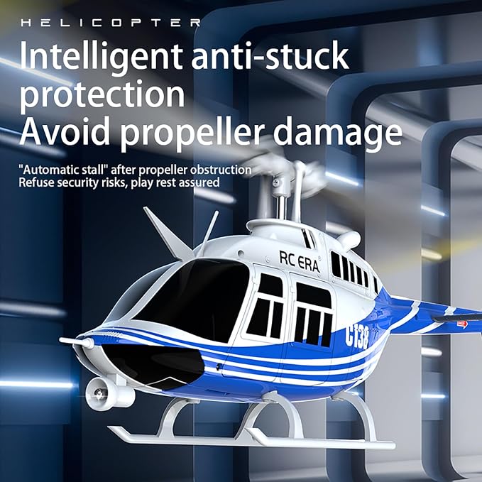 C138 206 Remote Controlled Helicopter Aircraft Plane Drone RC Heli Single Rotor No Ailerons 6CH 6-Axis Gyroscope Altitude Hovering W/Optical Flow Localization 2Battery for Adults Beginners (Blue ）