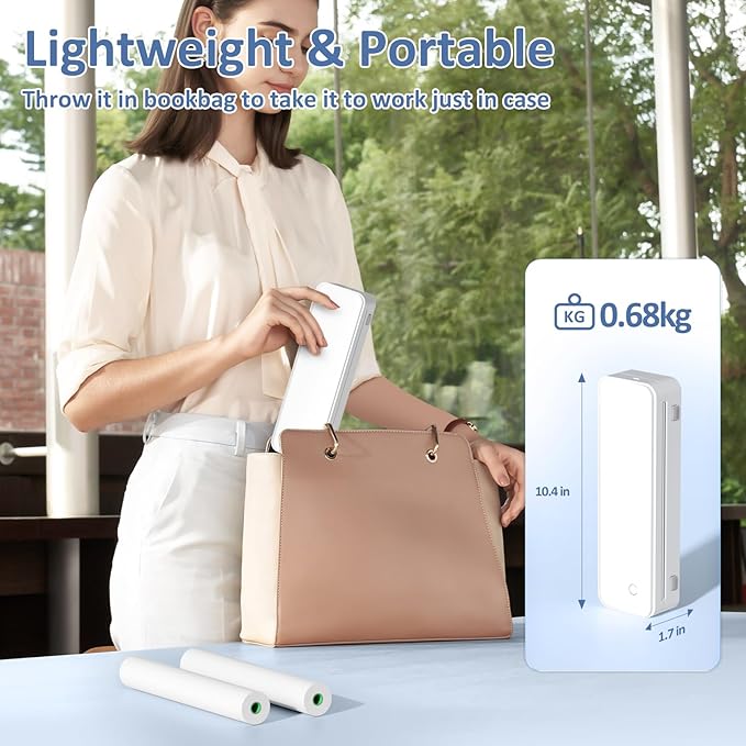 Gloryang Inkless Portable Printer for Travel, Wireless Thermal Printer Supports 8.5 x 11 Inch US Letter Size, Bluetooth Machine Includes Carry Case and 3 Rolls of Thermal Paper Kit, White